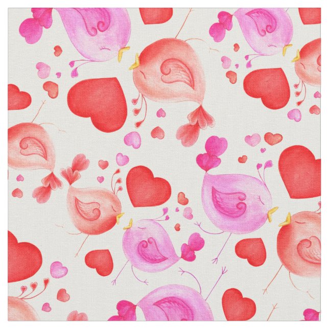 Love birds art cute whimiscal repeat pattern fabric (Close Up)