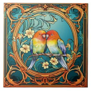 Love Birds Art Deco Nouveau Ceramic Tile