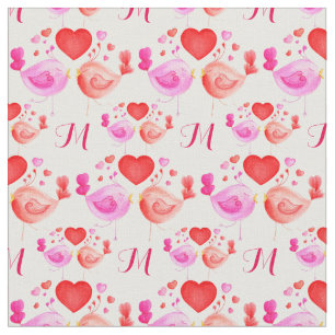 Love birds art monogram textile repeat pattern fabric