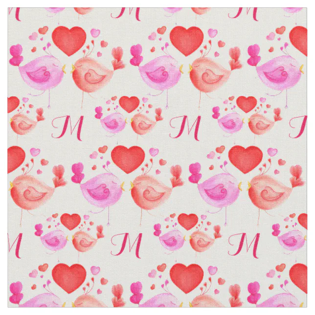 Monogram Pattern Repeate Love birds art monogram textile repeat pattern fabric | Zazzle