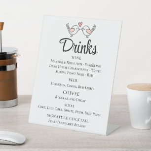Love Birds Black Pink Lovebirds Wedding Drinks Pedestal Sign