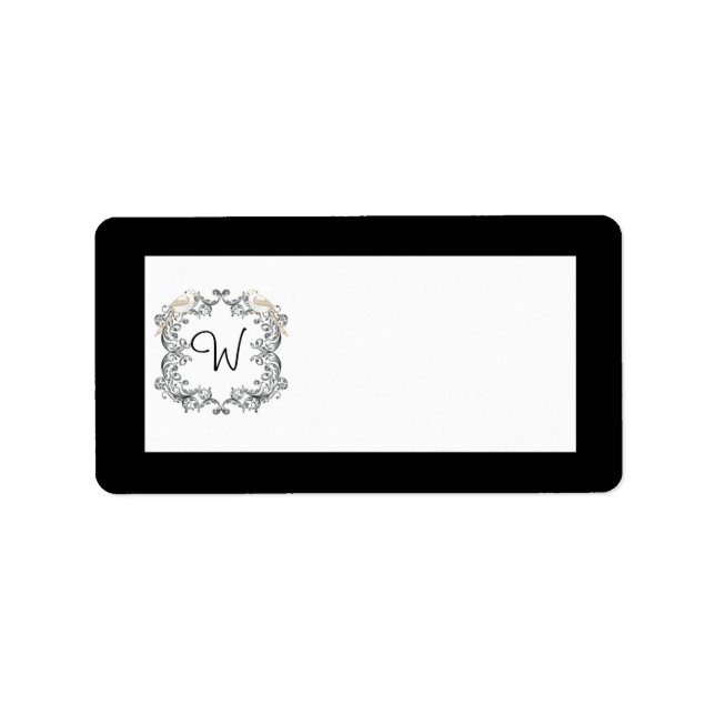Love Birds Black/White Wedding Mailing Label (Front)