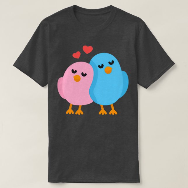 Love Birds Blue and Pink T-Shirt (Design Front)