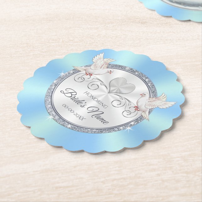Love Birds Blue Bridal Shower Coasters Favors (Angled)