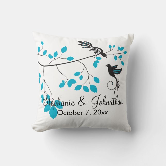 Love Birds Blue Cushion (Front)