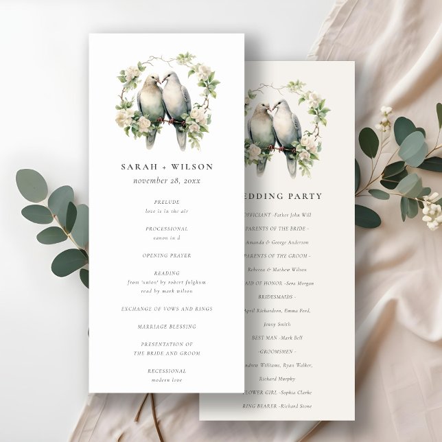  Love Birds Botanical Wreath Wedding Program (Creator Uploaded)