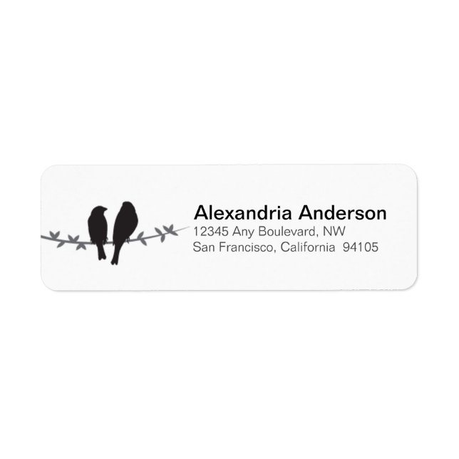 Love Birds Branch Return Address Labels (black) (Front)