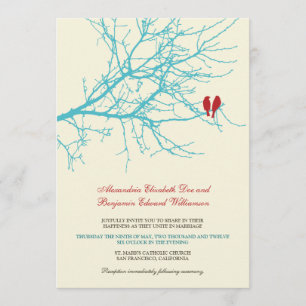 Love Birds Branch Wedding Invitation (aqua)
