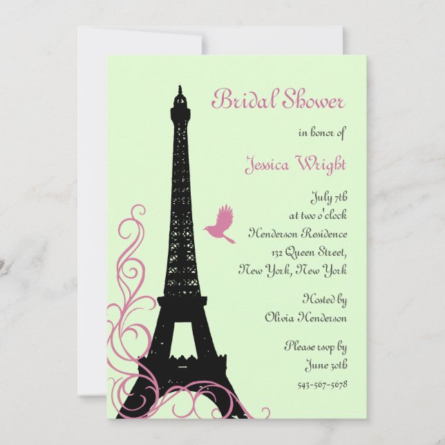 Love Birds Bridal Shower (green) Invitation (Front)