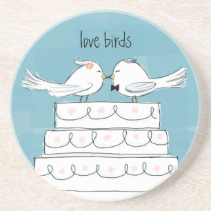 Love Birds Bride & Groom Wedding Cake Kiss Coaster
