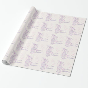 Love birds cage purple pink named valentine wrap wrapping paper