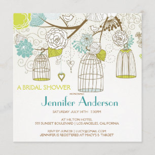 Love Birds Cages Flowers Tree Bridal Shower Invitation
