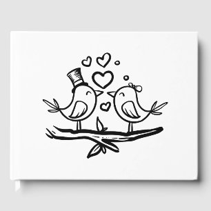 Love Birds Cartoon Lovebirds Black White Wedding Guest Book