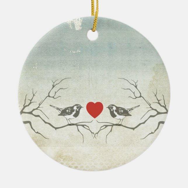 Love Birds Ceramic Tree Decoration (Front)