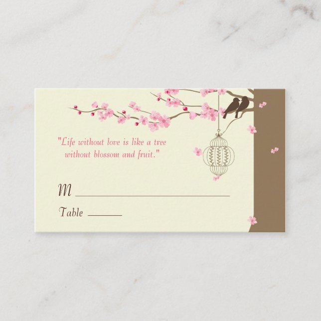 Love Birds Cherry Blossom Name Cards (Front)