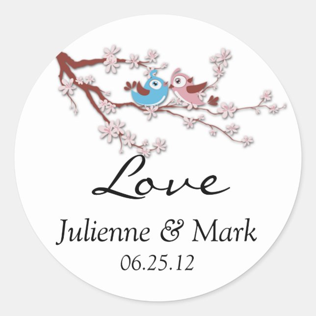 Love Birds Cherry Blossom Wedding Sticker (Front)