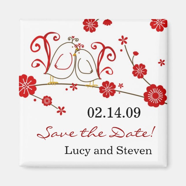 Love Birds & Cherry Blossoms Save the Date Magnet (Front)