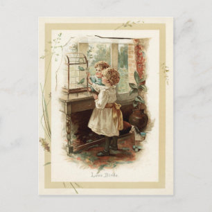 Love Birds & Children Vintage Reproduction Postcard