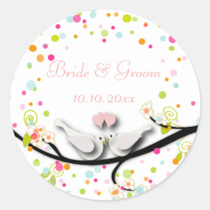 Love birds/confetti/DIY background colour Classic Round Sticker