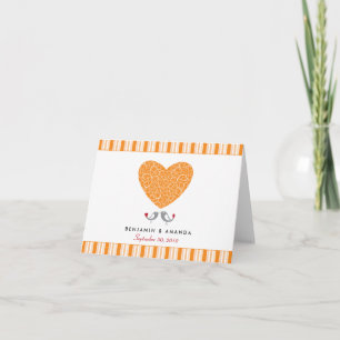 Love Birds Custom Striped Thank You Card (orange)