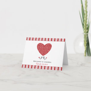 Love Birds Custom Striped Thank You Card (red)