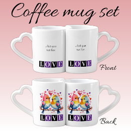Love birds custom text purple Valentine Coffee Mug Set