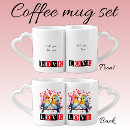 Love birds custom text red Valentine Coffee Mug Set