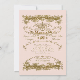 Love Birds Etching Glamourous Vintage Wedding Blus Invitation