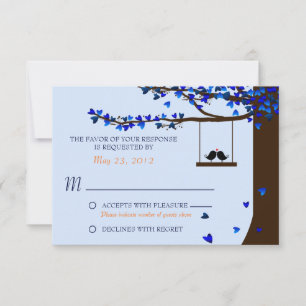 Love Birds Falling Hearts Blue RSVP Card