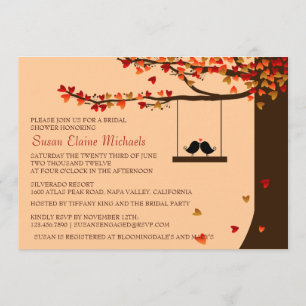 Love Birds Falling Hearts Oak Tree Bridal Shower Invitation