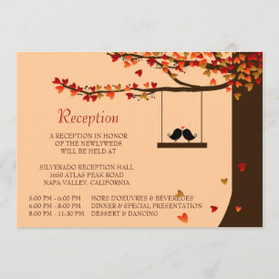 Love Birds Falling Hearts Oak Tree Reception Card