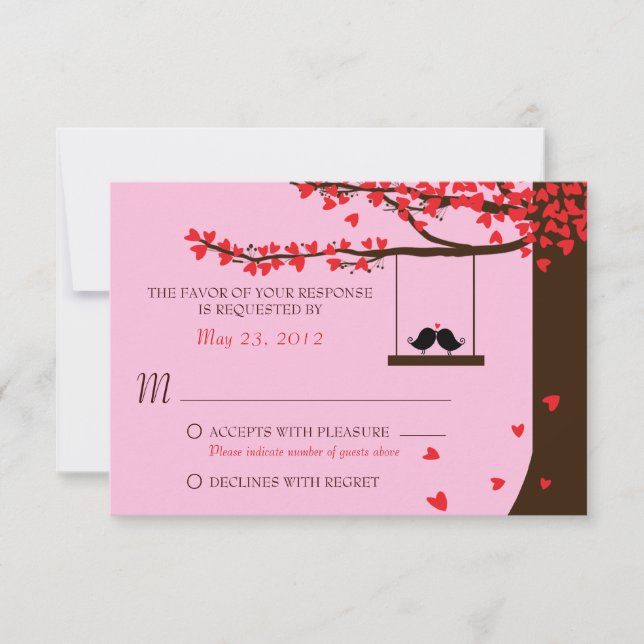 Love Birds Falling Hearts Oak Tree RSVP (Front)