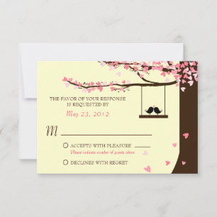 Love Birds Falling Hearts Oak Tree RSVP Card