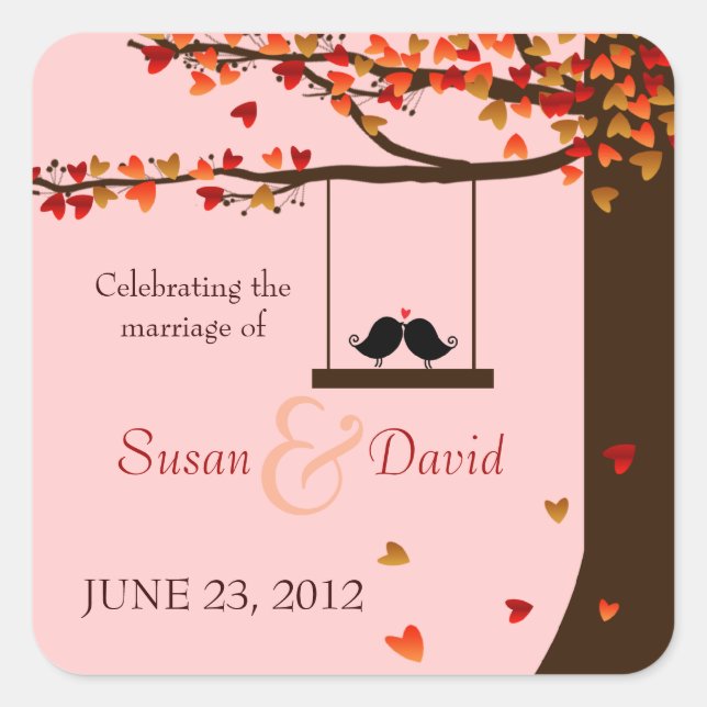 Love Birds Falling Hearts Oak Tree Seal Sticker (Front)