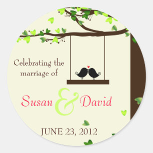 Love Birds Falling Hearts Oak Tree Seal Sticker