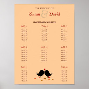 Love Birds Falling Hearts Oak Tree Seating Chart