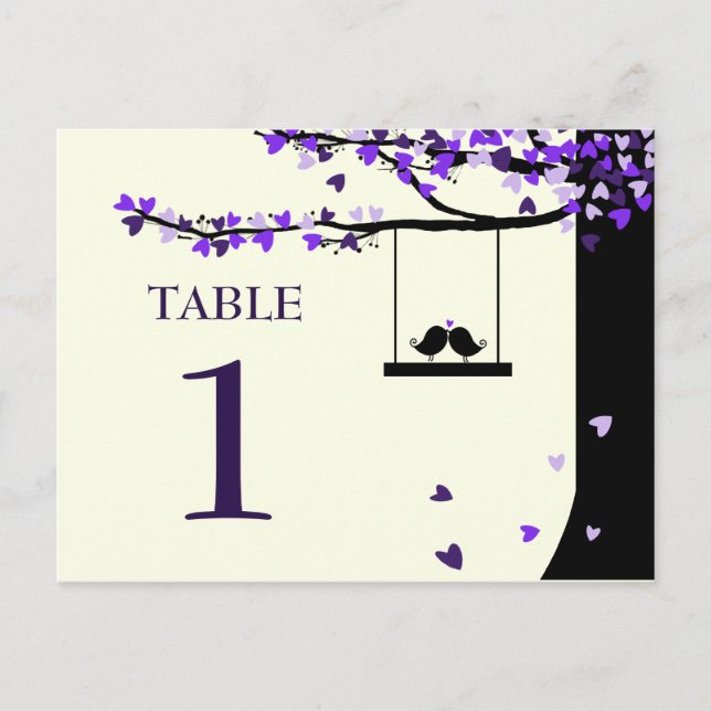 Love Birds Falling Hearts Oak Tree Table Number Postcard (Front)