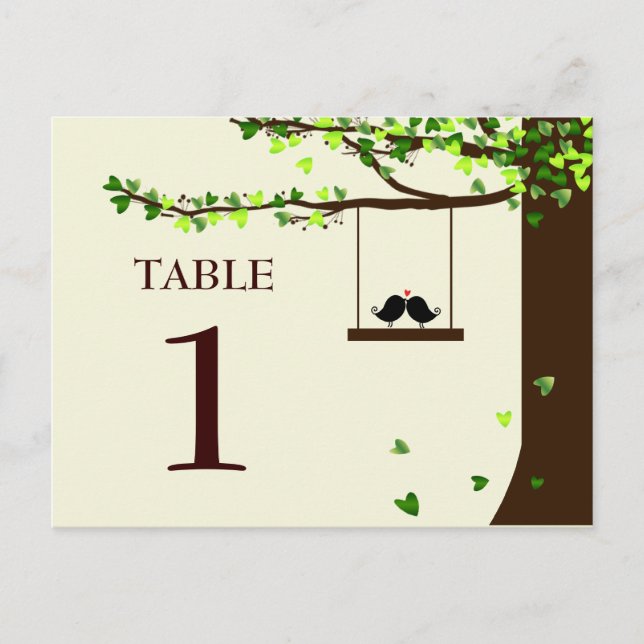 Love Birds Falling Hearts Oak Tree Table Number Postcard (Front)