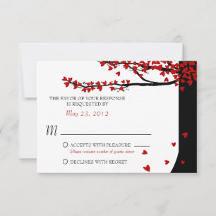 Love Birds Falling Hearts Red Black RSVP Card