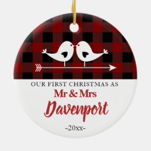 Love birds farmhouse Mr Mrs Christmas Ceramic Ornament