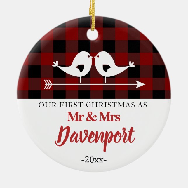 Love birds farmhouse Mr Mrs Christmas Ceramic Ornament (Back)