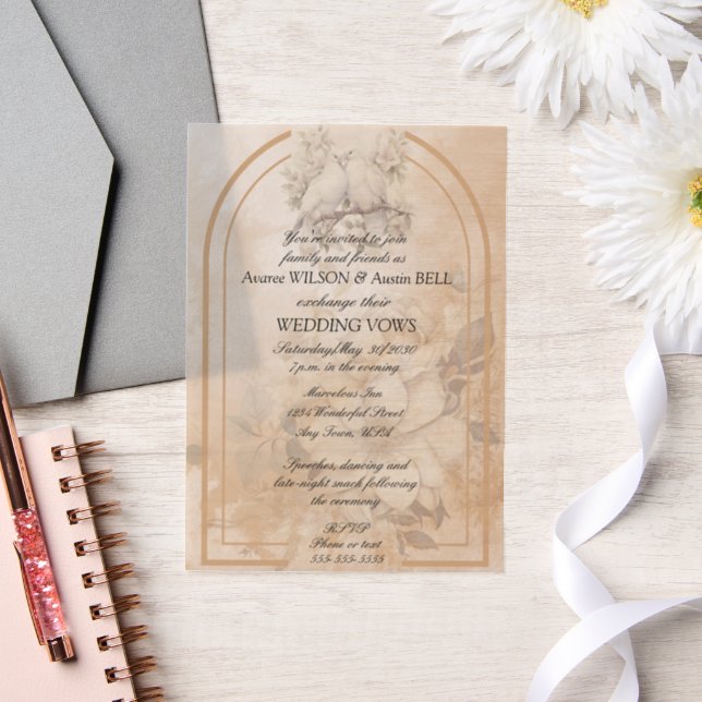 Love Birds Floral Arch Wedding  Vellum Invitations (Wedding)