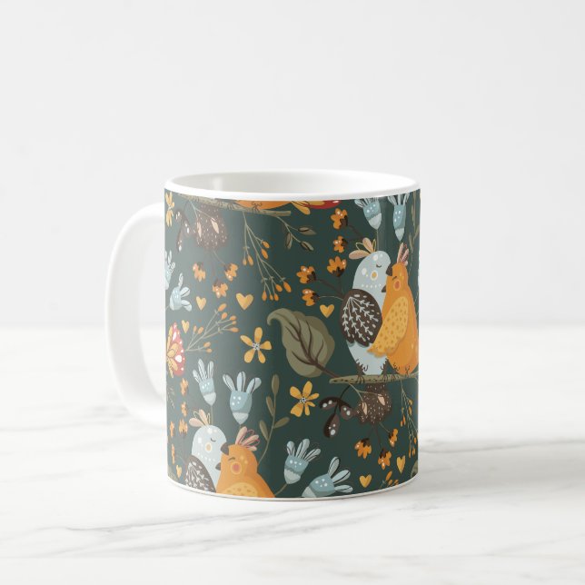 Love Birds Floral Bohemian Pattern Coffee Mug (Front Left)