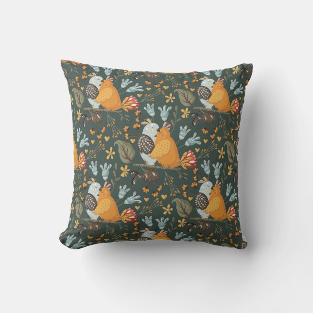 Love Birds Floral Bohemian Pattern Cushion (Front)