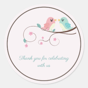 love birds floral pink wedding thank you sticker