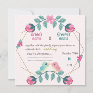 love birds  floral wedding invitation card