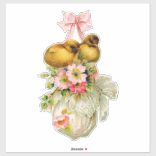 love birds Flower pink bow Vintage Easter art
