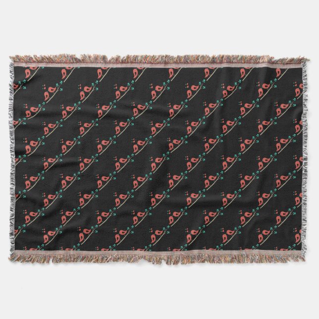 Love Birds Folk Art Throw Blanket (Front)