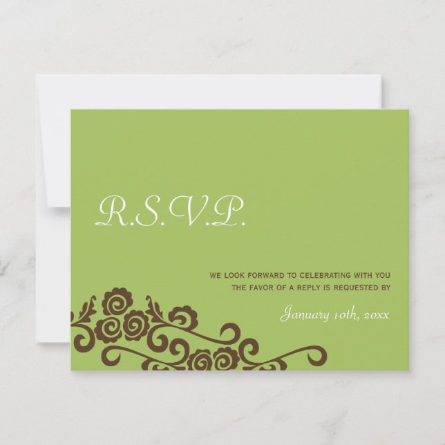 Love birds garden green wedding rsvp response (Front)
