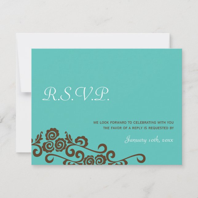 Love birds garden teal blue wedding rsvp response (Front)